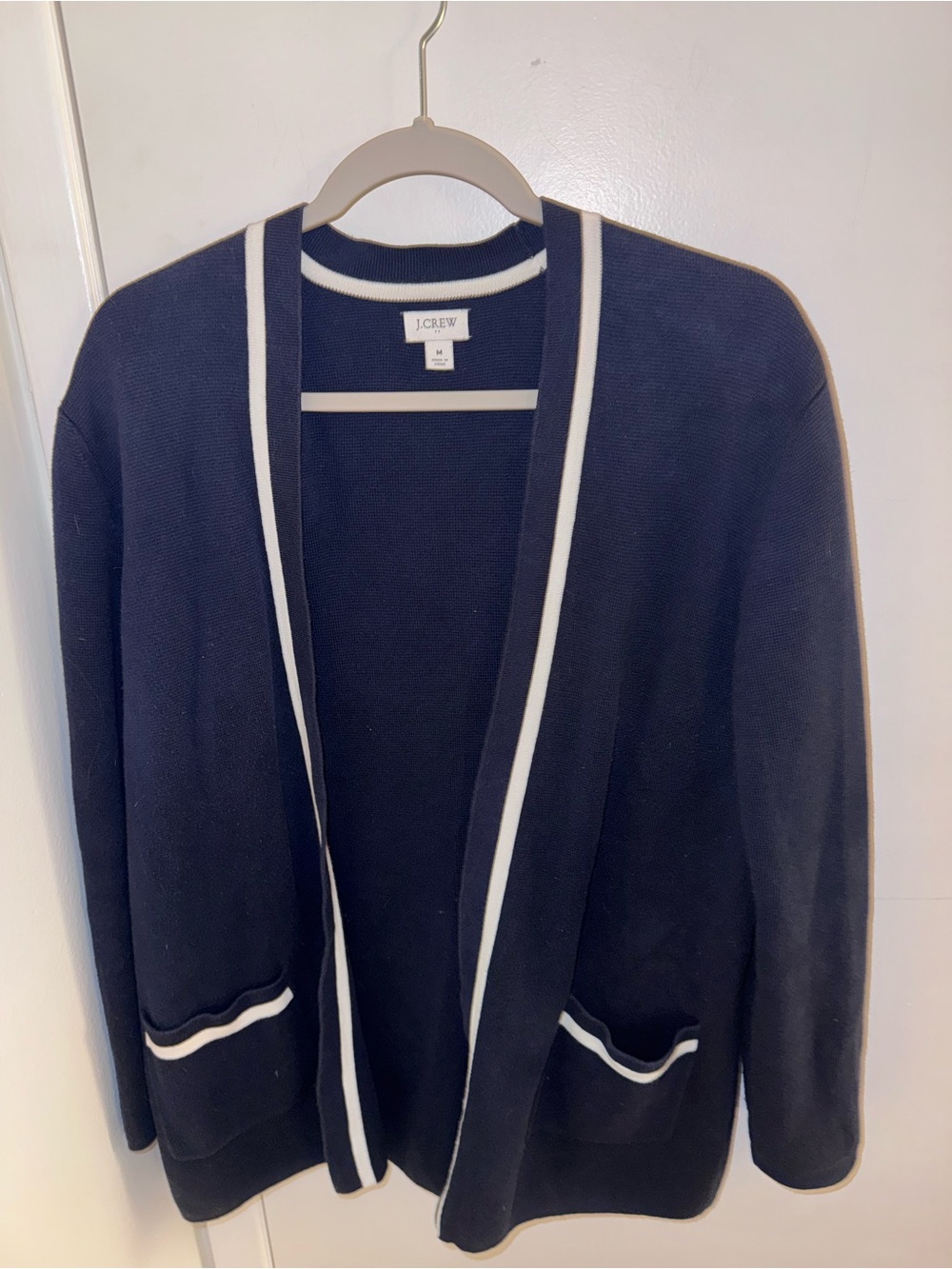 J. Crew Navy Cardigan with White Trim